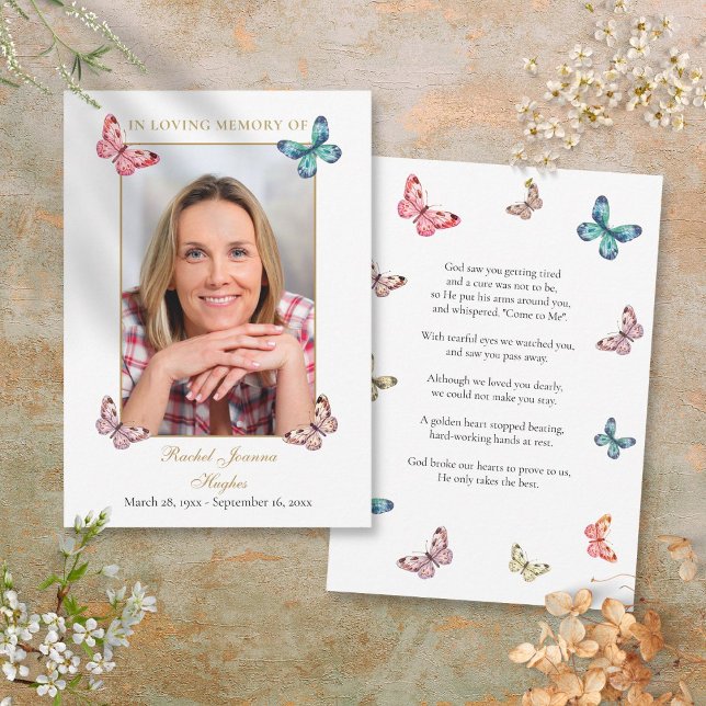 Butterflies Funeral Oración Postal Foto Tarjeta (Butterflies Funeral Prayer Poem Photo Card)
