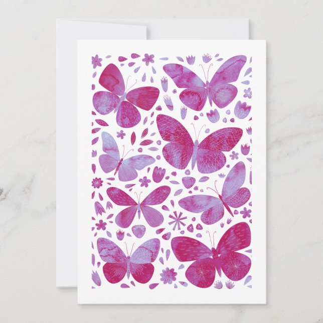 Butterflies Watercolor Magenta Tarjeta de saludos  (Anverso)
