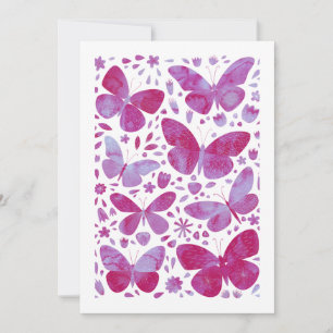 Butterflies Watercolor Magenta Tarjeta de saludos