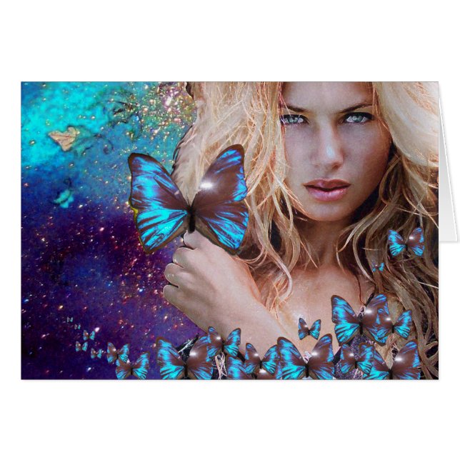 BUTTERFLTA AZUL EN VERDE AZULADOS DERRAMES DE ORO  (Anverso (Horizontal))