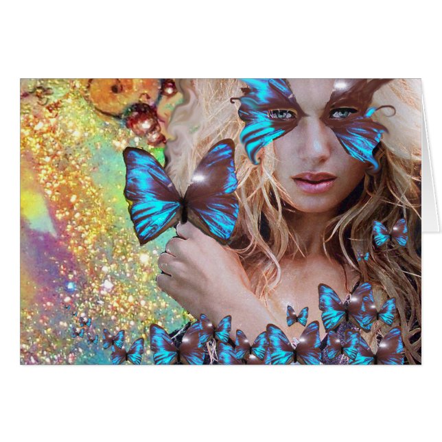 BUTTERFLTA AZUL EN VERDE AZULADOS DERRAMES DE ORO  (Anverso (Horizontal))