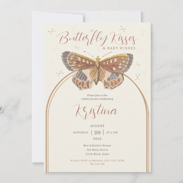 Butterfly besa Boho Baby Girl Invitación a ducha (Anverso)