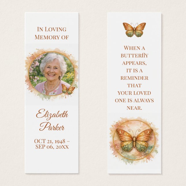 Butterfly Memorial Bookmark Celebration of Life (Anverso y reverso)