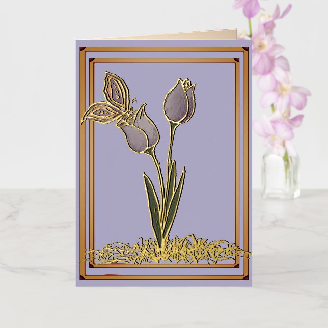 Butterfly Tulips Foil Greeting Card (Orquídea)