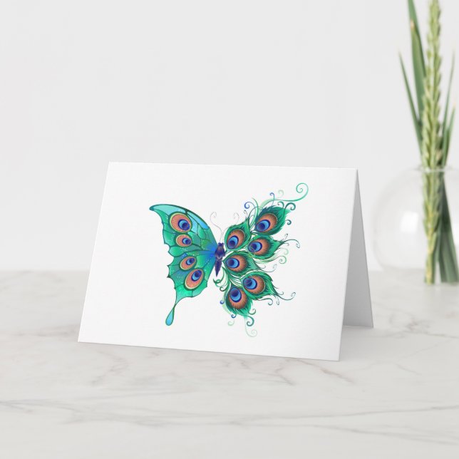 Butterfly with Green Peacock Feathers (Anverso)