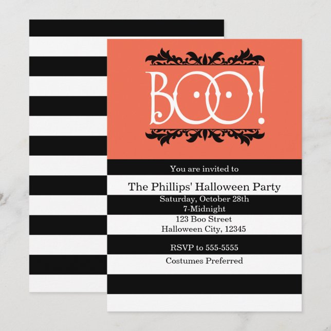 ¡Buuu! Invitaciones de Halloween Negras Blancas y  (Anverso / Reverso)
