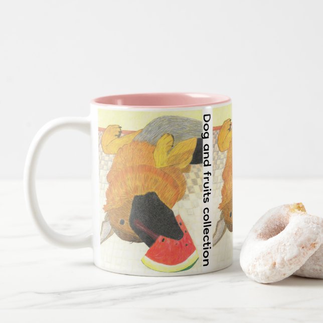 Buzón de perro y sandía taza de café de dos tonos (Con donut)