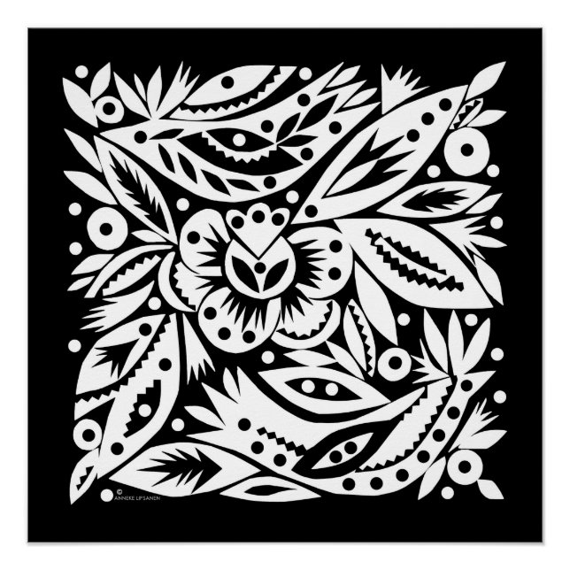 BW Bird Art Recorte Poster - Imagen Negativa (Anverso)