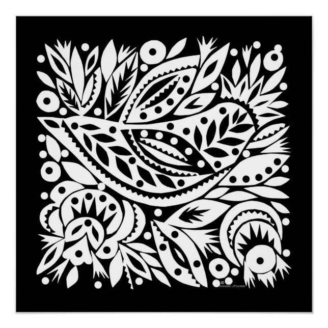 BW Bird Art Recorte Poster - Imagen Negativa (Anverso)