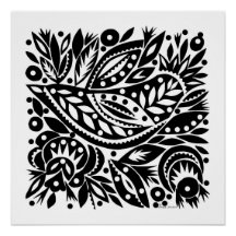 BW Bird Art Recortes Poster - Imagen positiva