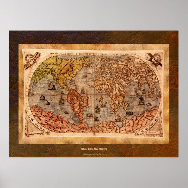 c1490 Mapa Mundial de Antigüedades Arte con Fronte (Frente)