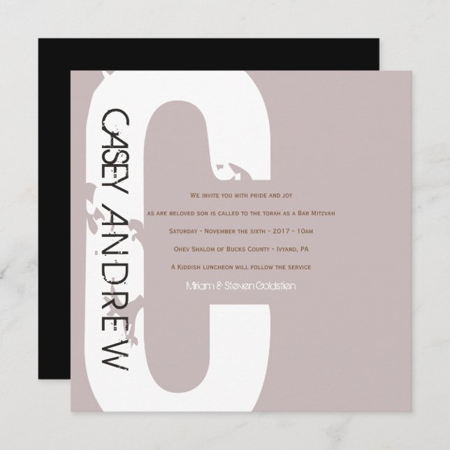 C Colección inicial Bar Bat Mitzvah Invitación (Anverso / Reverso)