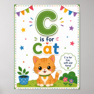 C es para Póster de Aula de Alfabeto para Niños