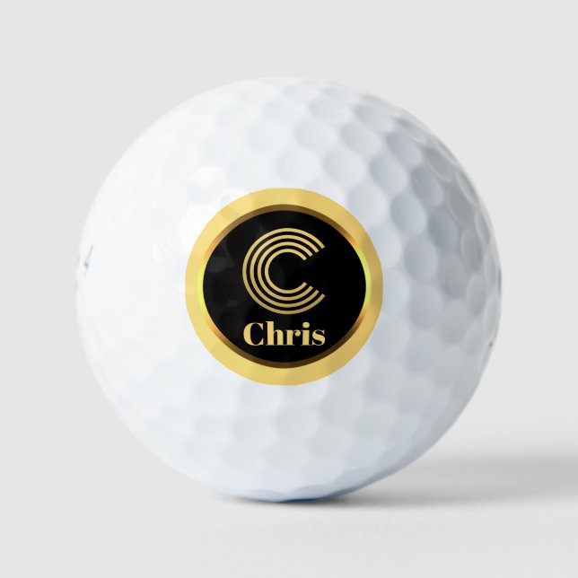 C Letra oro monogramada bola de golf personalizada (Anverso)