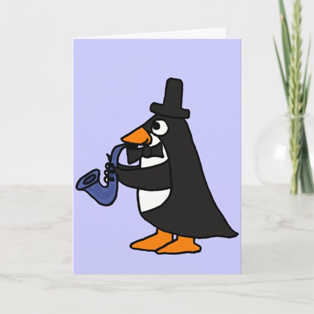 CA pingüino en un smoking que juega la tarjeta del (Anverso)