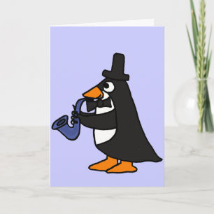 CA pingüino en un smoking que juega la tarjeta del
