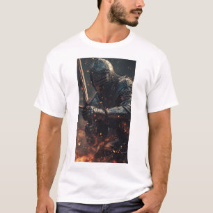 Caballero medieval en acción camiseta gráfica de f