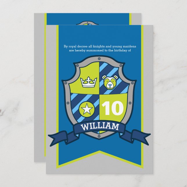 Caballeros escudo medieval niños invitaciones de 1 (Anverso / Reverso)
