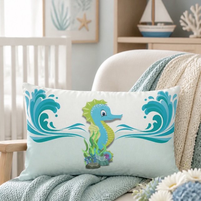 Caballito de Mar Bebé | Almohada Lumbar Azul (Subido por el creador)