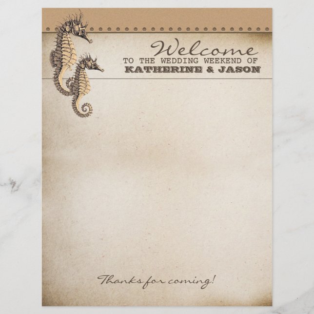 caballitos de mar boda membrete de bienvenida (Anverso)