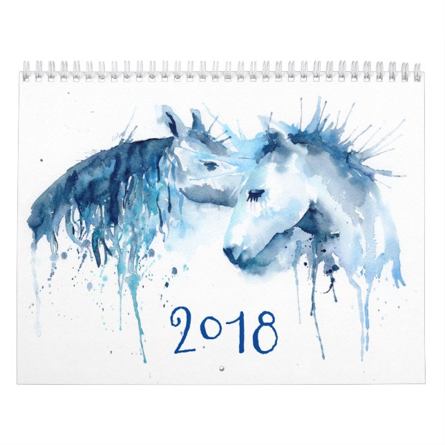 Caballo 2018 de la acuarela del calendario (Tapa)