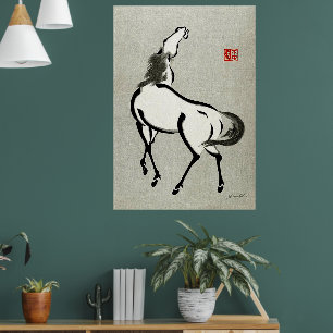 Caballo 2 Urushibara Mokuchu Arte Japonés Antiguo