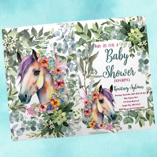 Caballo acuarela y invitación de Baby Shower botán