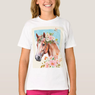Caballo acuático y flores Chicas de arte camiseta
