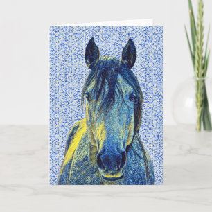 Caballo azul Artsy sobre patrón de arte Tarjeta 1