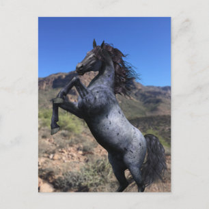 Caballo azul ruano encabritado en la postal del de