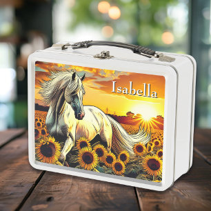 Caballo blanco en campo de girasoles personalizado