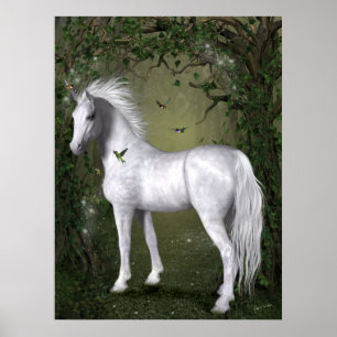 Caballo blanco en los bosques con la impresión de