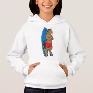 Caballo como surfista con tabla de surf