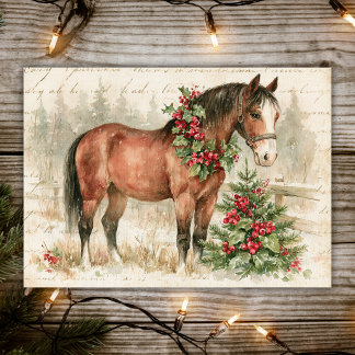 Caballo con Corona de Acebo y Árbol de Navidad Vin