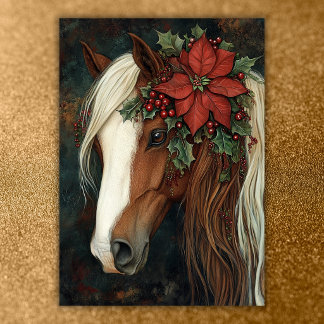 Caballo con Flor de Pascua Roja y Navidad de Acebo