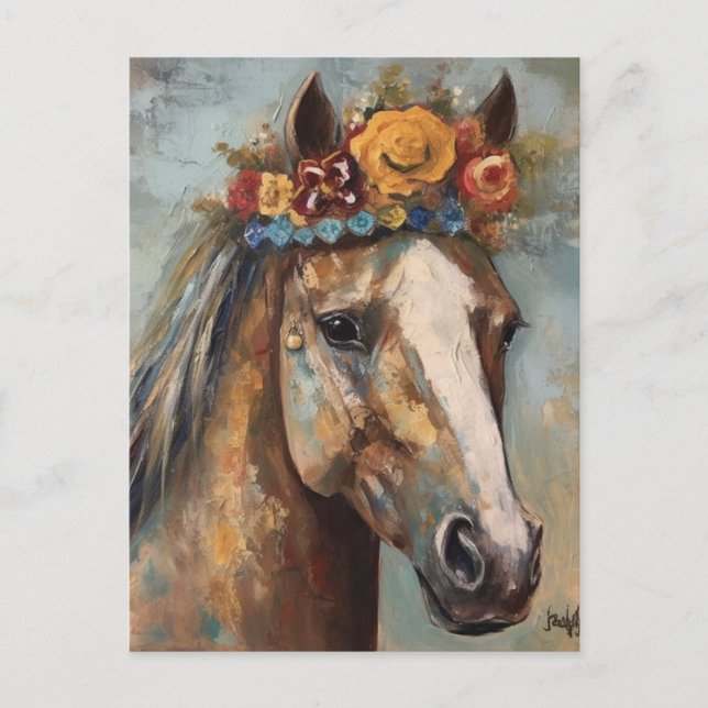 Caballo con postal floral (Anverso)