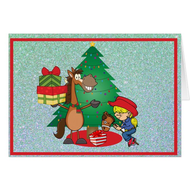 Caballo con regalos y tarjeta de gallina de palo (Anverso (Horizontal))