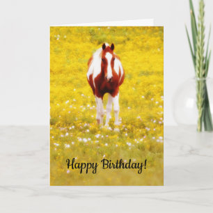 Caballo con tarjeta de cumpleaños de flores silves