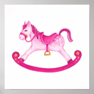 Caballo de balancín arte acuarela cartel para niño