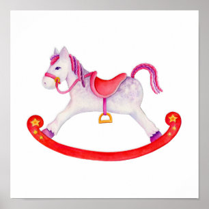 Caballo de balancín arte acuarela cartel para niño