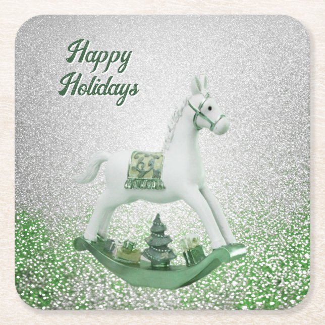 Caballo de Balanço Blanco Navidad Verde Posavasos  (Anverso)