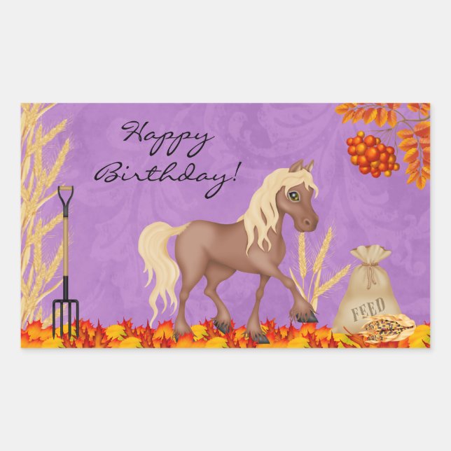 Caballo de bonito en otoño deja Pegatina de cumple (Anverso)