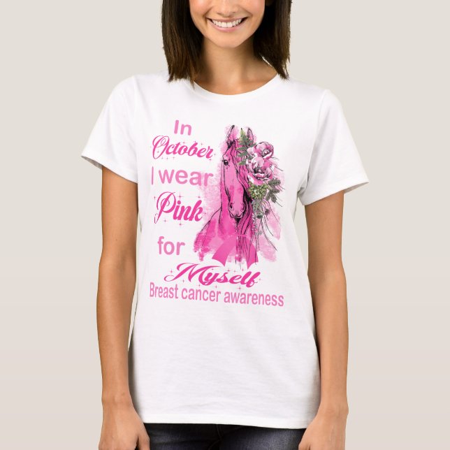 Caballo de cáncer de mama en octubre uso camisa ro (Anverso)