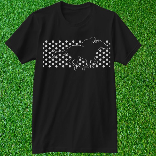 Caballo de carreras ganador en camiseta con puntos (Polka dots silks pattern with racehorse. Customize with any shirt and ink colors you like. )