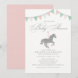 Caballo de carrusel Purpurina  Invitación de Baby 