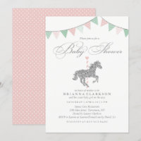 Caballo de carrusel Purpurina| Invitación de Baby