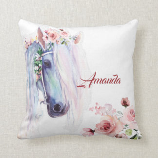 Caballo de color de agua y almohada de tiro de ros