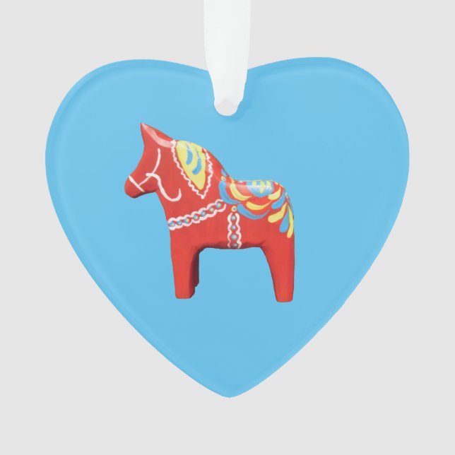 Caballo de Dala con adorno de corazón azul (Anverso)