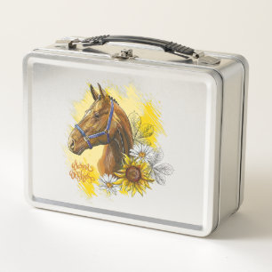 Caballo de dibujo manual con plantas y flores