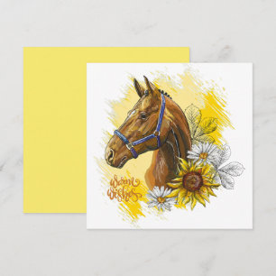 Caballo de dibujo manual con plantas y flores tira